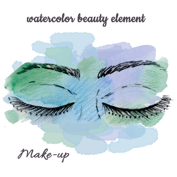 水彩手写体彩妆由绿色、蓝色和蓝绿色的斑点形成美丽的脸图片下载