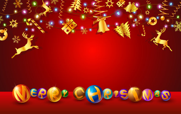 圣诞和新年庆典的文字，红色背景和金色元素的复制空间的设计装饰圣诞树，贺卡和派对邀请的庆祝活动图片下载