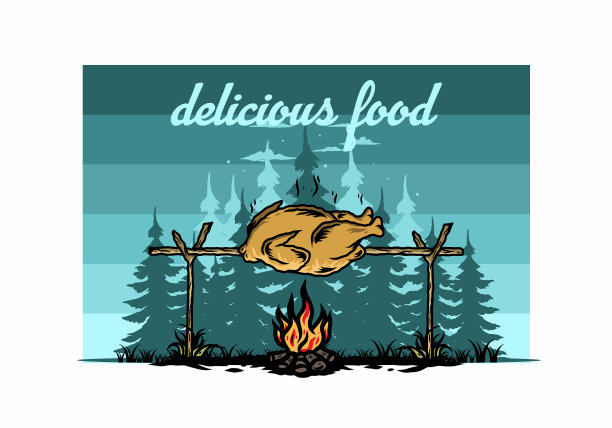 用篝火设计烤鸡图片下载