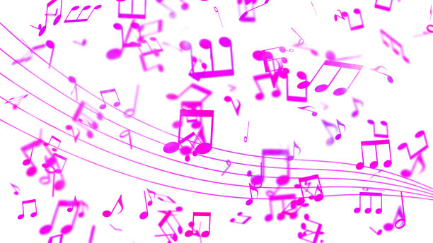 粉红色水彩风格插图与活泼的音乐符号图片下载