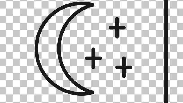 黑线月亮和星星图标孤立上图片下载