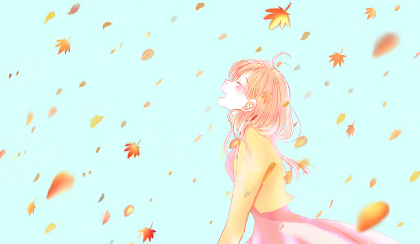 一个幸福的女人在落叶图片下载