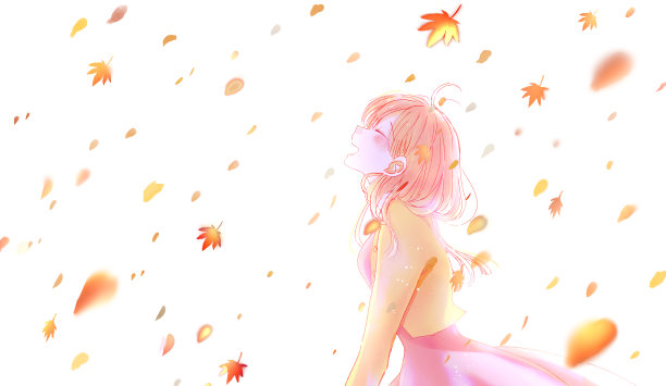 一个幸福的女人在落叶图片下载