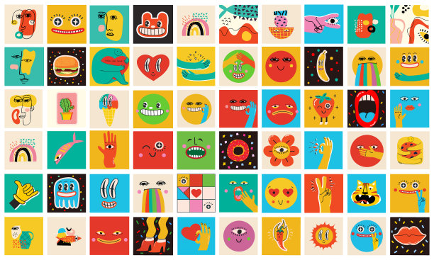 收集圆形抽象漫画脸与图片下载