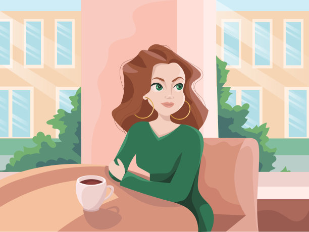女人在舒适的咖啡馆里喝着咖啡，等待着图片下载