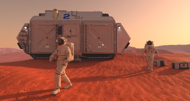 火星殖民地。外星球探险。《火星生活》3d插画。图片下载