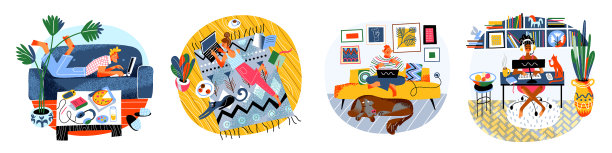 人们在家在线工作，男人和女人图片下载