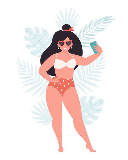 戴着复古眼镜和泳装自拍的女人图片下载