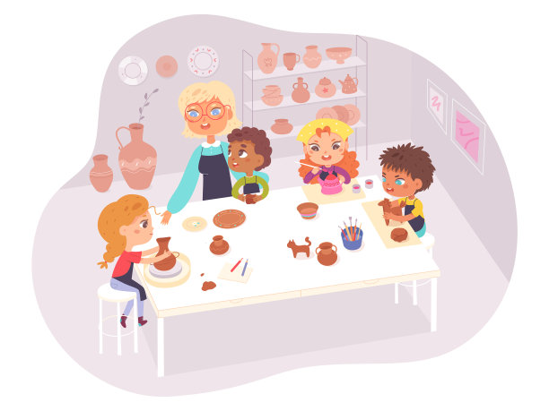 孩子们在上面制作陶器和泥塑图片下载