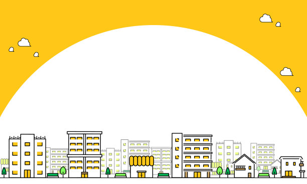 城市景观的背景，包括一系列的房屋、公寓、商店和带有文本空间的建筑图片下载