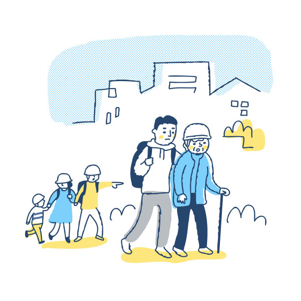 一家人步行前往疏散中心图片下载