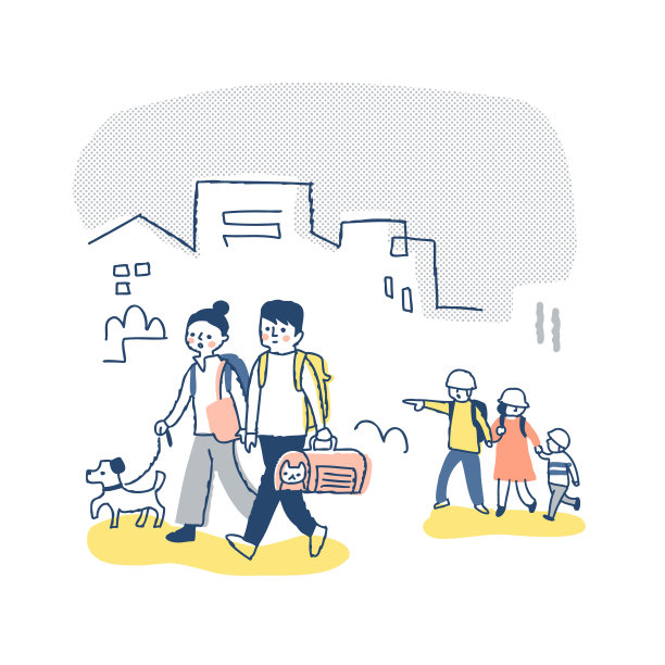 家人和宠物走向疏散中心图片下载
