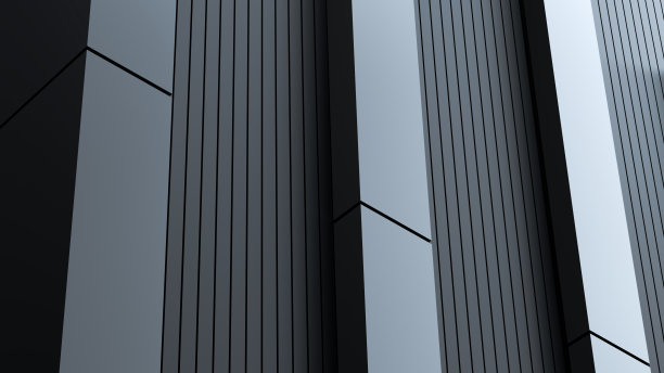 城市环境中现代建筑的建筑设计。金属建筑墙面，商务中心、办公室、部、家。3 d渲染。图片下载