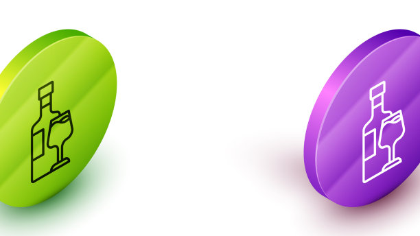 等距线酒瓶与玻璃图标图片下载