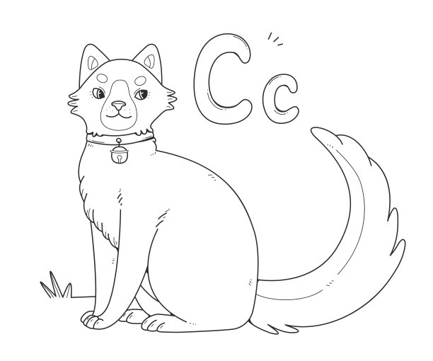 猫填色书英文大大小小字母c儿童填色页字母。动物的线性插图。图片下载