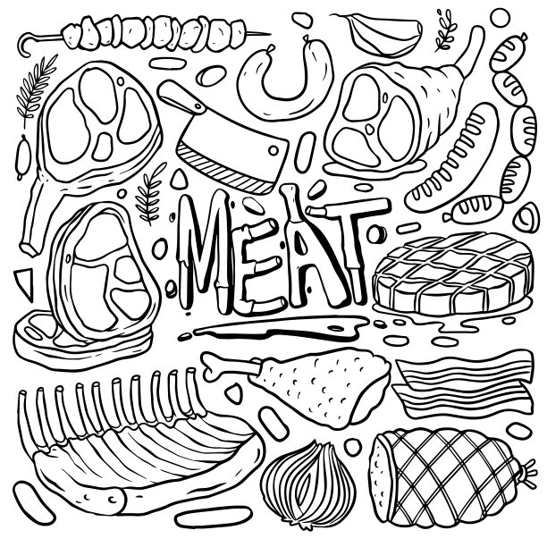 手绘集烧烤日涂鸦插图，烧烤涂鸦孤立在白色背景。矢量插图。图片下载