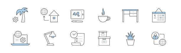 家庭办公室自由涂鸦图标或标志设置图片下载