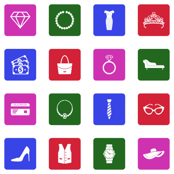 奢侈品商店图标。白色平面设计在广场。矢量插图。图片下载