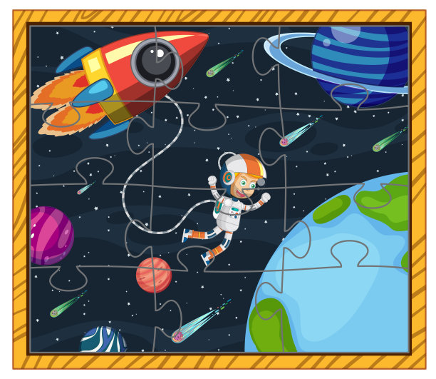 宇航员在太空中的照片拼图游戏模板图片下载