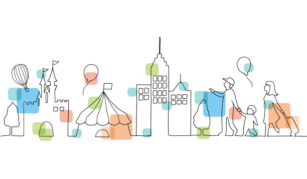 与家人一起画城市景观图片下载