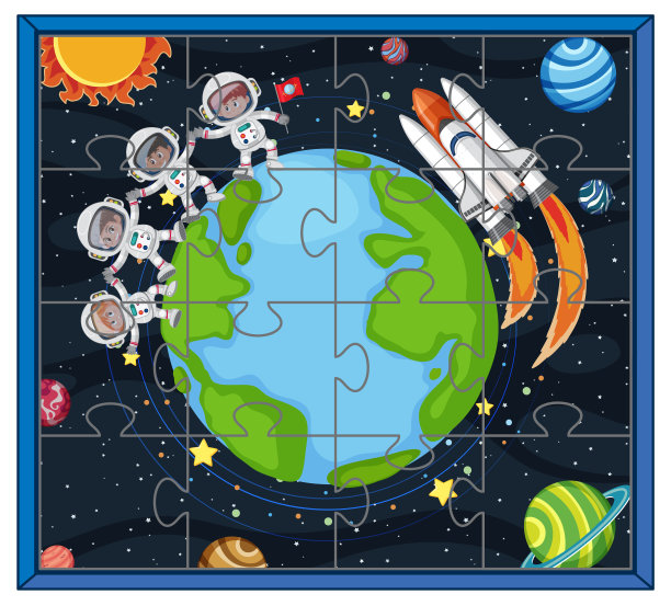 宇航员在太空中的照片拼图游戏模板图片下载