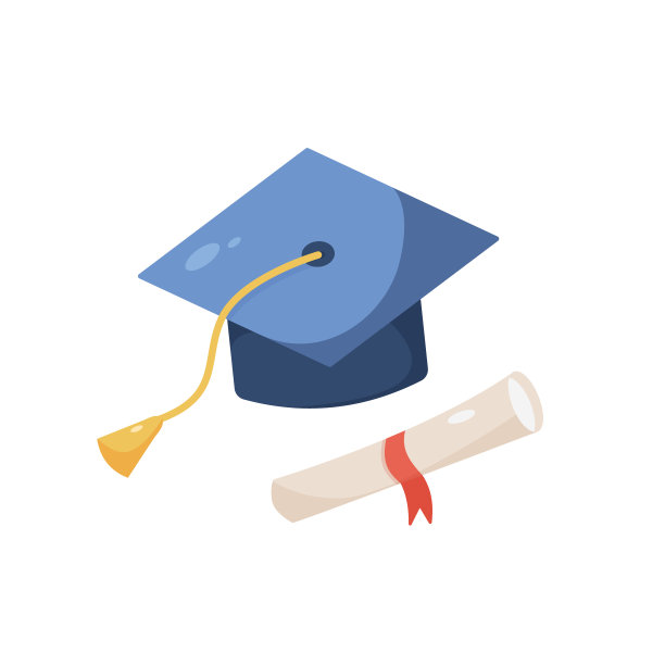 毕业帽和文凭在孤立的白色背景。彩色矢量卡通平面插图图片下载