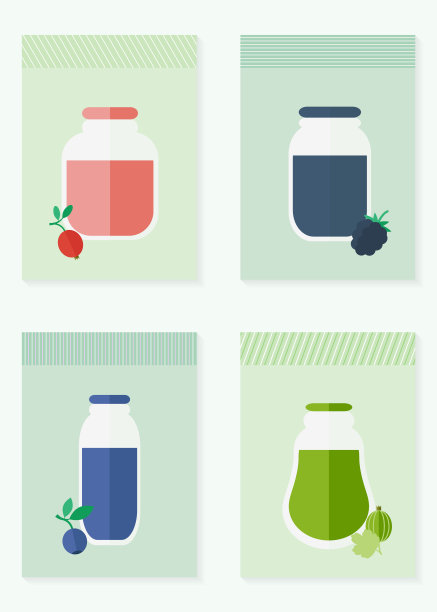 果酱和果汁孤立卡在平面风格图片下载