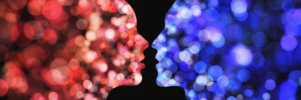 女人和男人接吻前的剪影，3d渲染插图图片下载