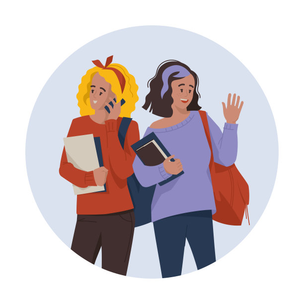 学生,学生,青少年。带着笔记本和公文包的女朋友。那个女孩正在讲电话。回到学校。图片下载