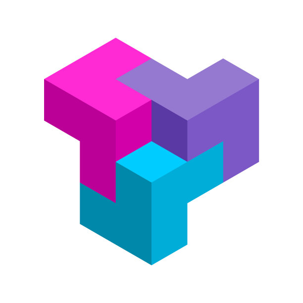 3D三字母L logo模板。五彩缤纷的拼图元素。图片下载