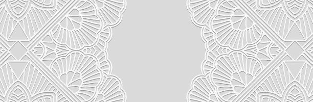 横幅,封面设计。在白色背景上浮雕民族3d图案，部落镂空涂鸦纹理，手工制作。东方、亚洲、印度、墨西哥的民间传统饰品。图片下载