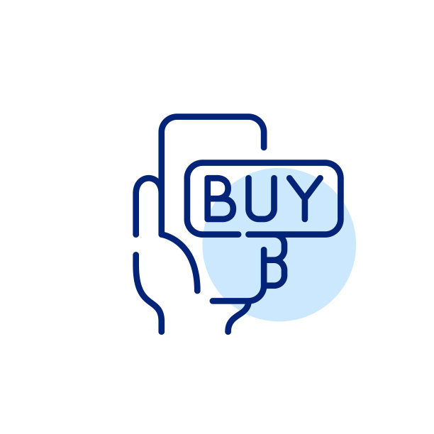 带有购买按钮的手持智能手机。像素完美，可编辑的笔画线艺术图标图片下载