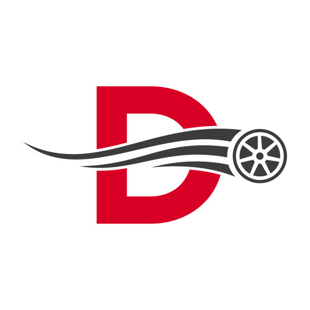 跑车字母D汽车维修标志设计概念与运输轮胎图标矢量模板图片下载