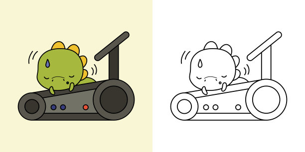 为着色页和彩色插图的恐龙运动员剪纸艺术。可爱的恐龙运动员。向量插图卡哇伊动物着色页，为衣服打印，贴纸，婴儿淋浴。图片下载