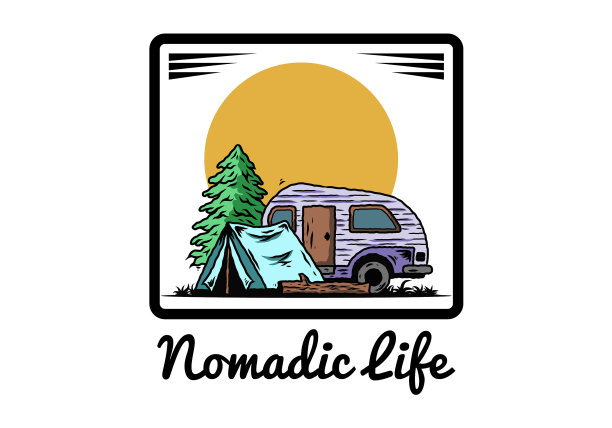 泪滴露营者和帐篷在松树前图片下载