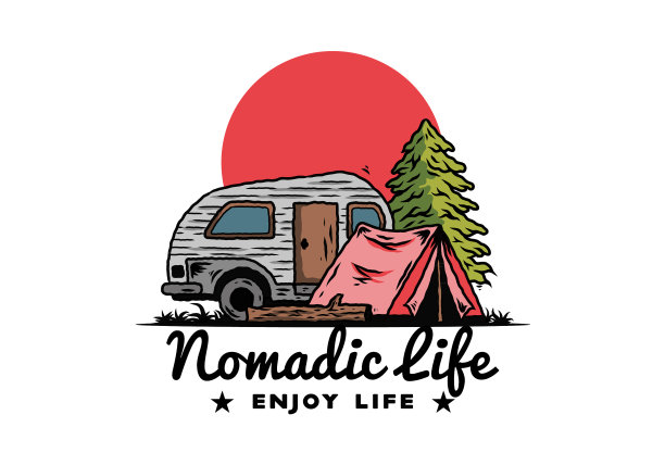 泪滴露营者和帐篷在松树前图片下载