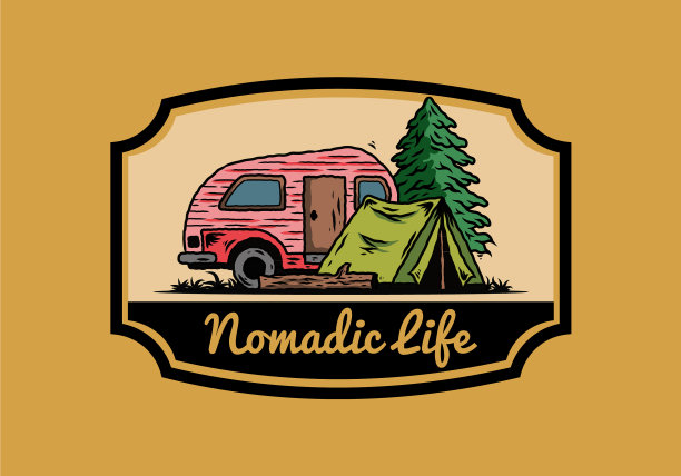 泪滴露营者和帐篷在松树前图片下载