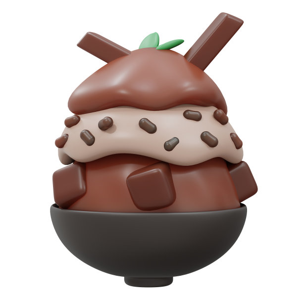 3D渲染巧克力红豆浇头bingsu刨冰孤立在白色。3d渲染卡通风格。图片下载