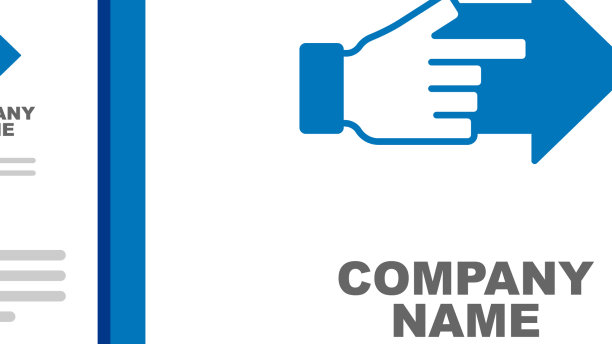 蓝色的手与指向的手指与箭头图标图片下载