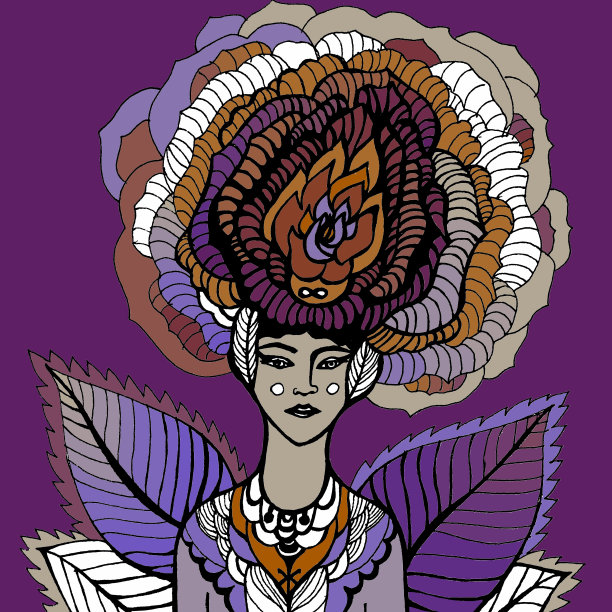 图形插图美丽的女人与花的头发图片下载