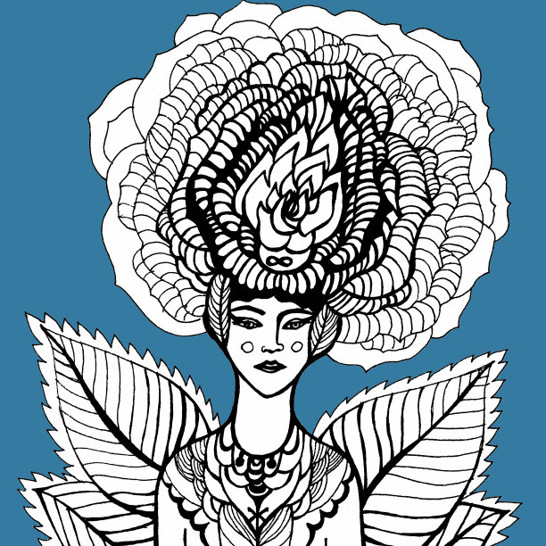 图形插图美丽的女人与花的头发图片下载