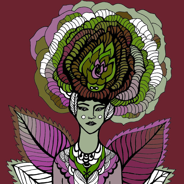 图形插图美丽的女人与花的头发图片下载