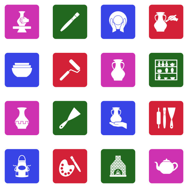 陶器图标。白色平面设计在广场。矢量插图。图片下载