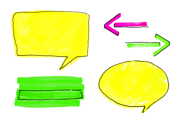 沟通，霓虹灯绿色，黄色和粉色荧光笔语音泡泡，收集待办事项做清单工作图片下载