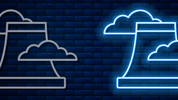 发光的霓虹灯线核电站的图标图片下载