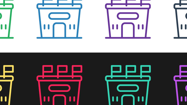 设置线足球体育场图标孤立在黑色图片下载