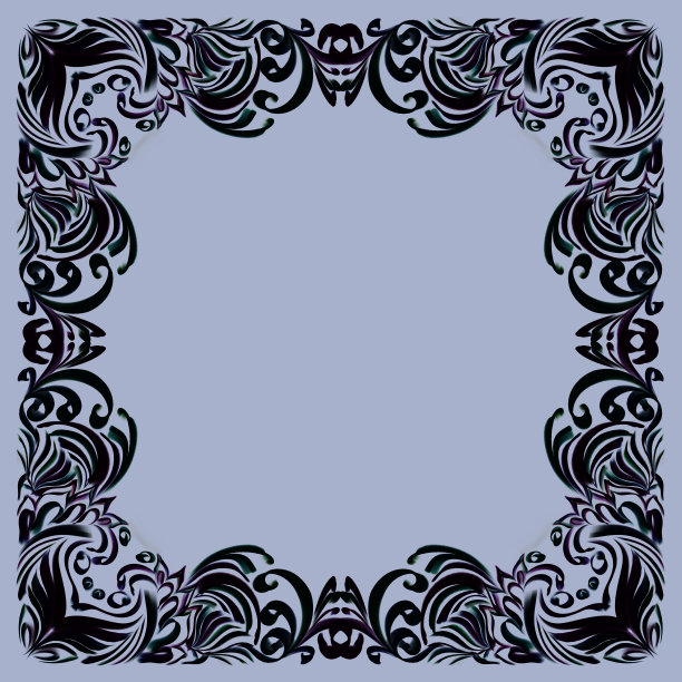 灰色背景上的黑色装饰相框，花卉图案，文字空间，图片下载