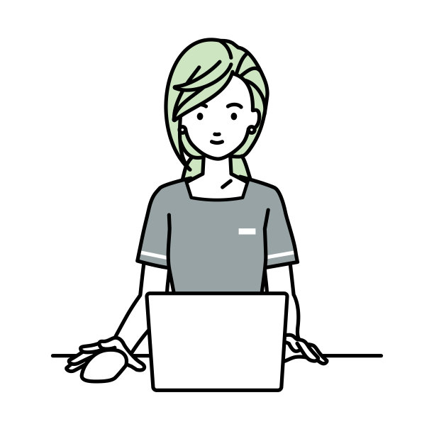 一位美容师，前台女士在她的办公桌上使用笔记本电脑图片下载