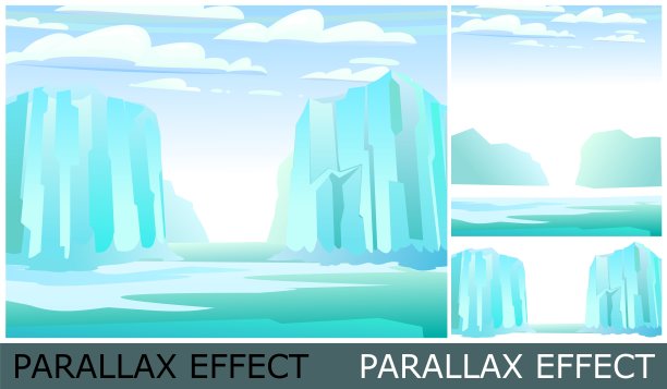 北极景观。图片来自图层，用于叠加视差效果。南极冰山的冰。美丽的冬天的风景。在北极或南极的早晨。远观冬季地平线。向量。图片下载