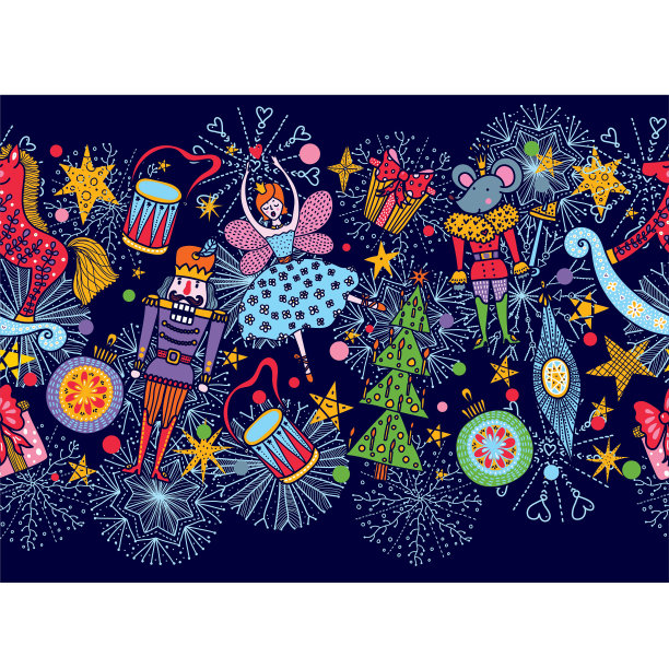 圣诞可爱水平矢量无缝胡桃夹子图案。图片下载